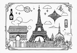 paris tattoo with travel symbols tattoo idea