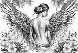 wing angel, flower, palm, sea tattoo idea
