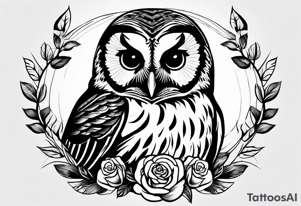 Barred owl with a single rose tattoo idea