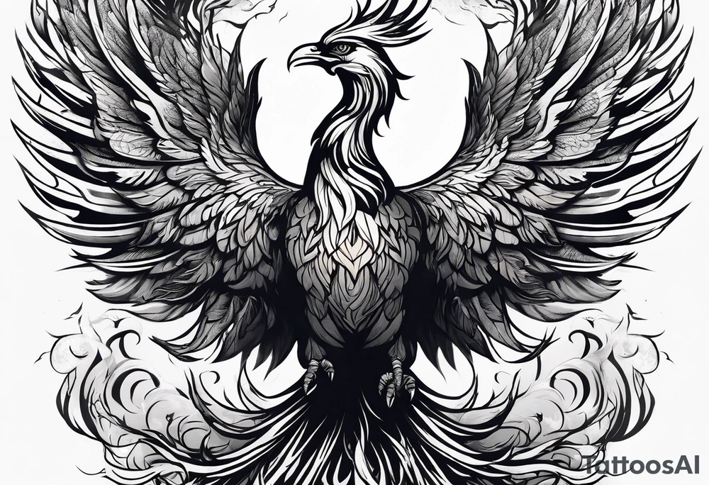 Powerful phoenix rising from the ashes of hell being its past of sin and addiction, being reborn. tattoo idea