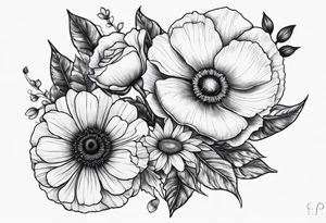 One poppy one rose two daisies tattoo idea