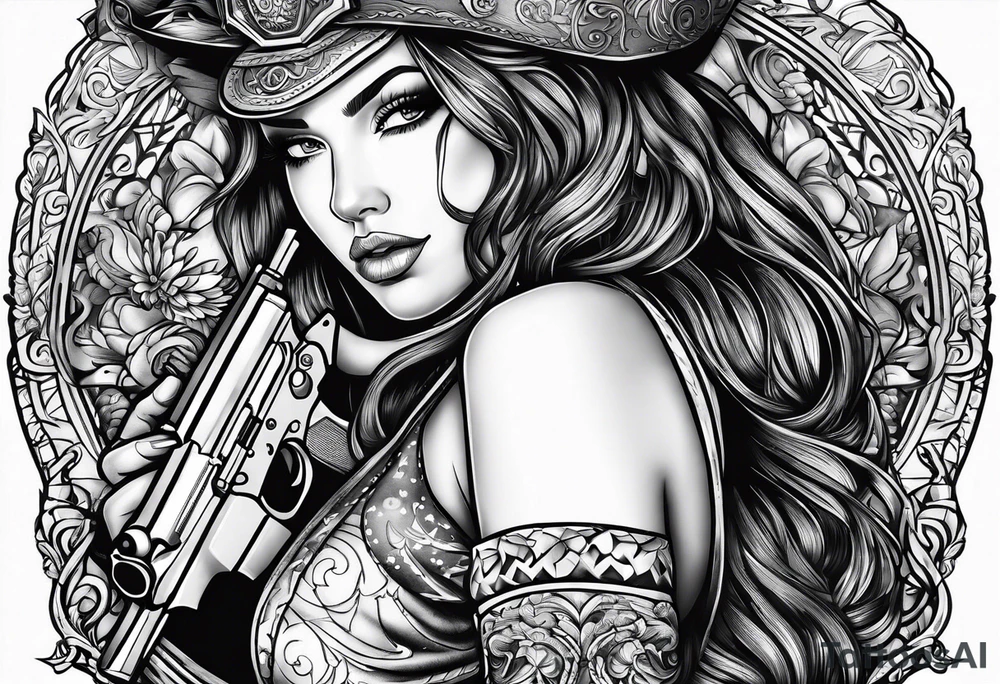 woman with a gun tattoo idea