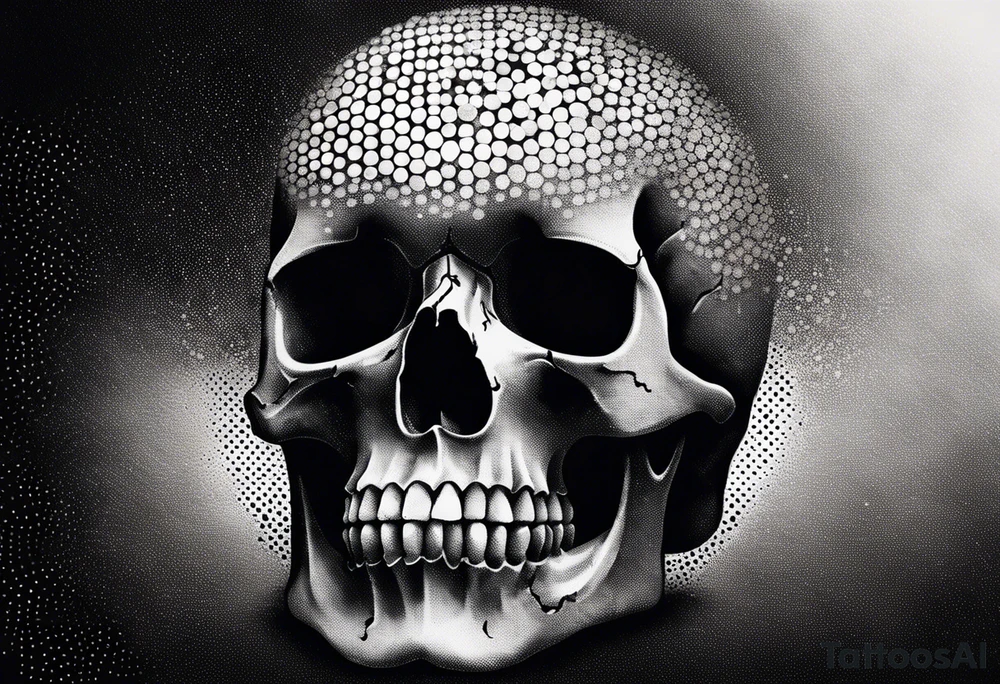 I want to make the picture simple, without too many gorgeous backgrounds, just a skull looking at the hazy fog in the sky, and the skull should give the feeling of trypophobia. tattoo idea