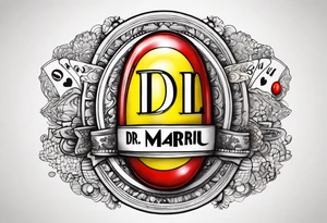 Red and yellow dr mario pill with the word "LillPill" under it tattoo idea