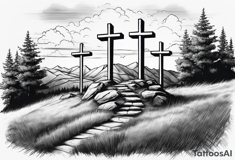 3 crosses on a hill facing east tattoo idea
