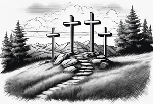 3 crosses on a hill facing east tattoo idea
