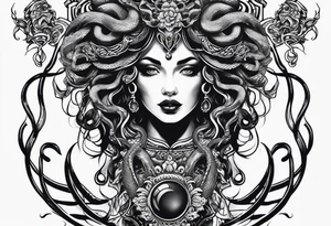 Gothic Medusa snakes lady head blackwork tattoo idea