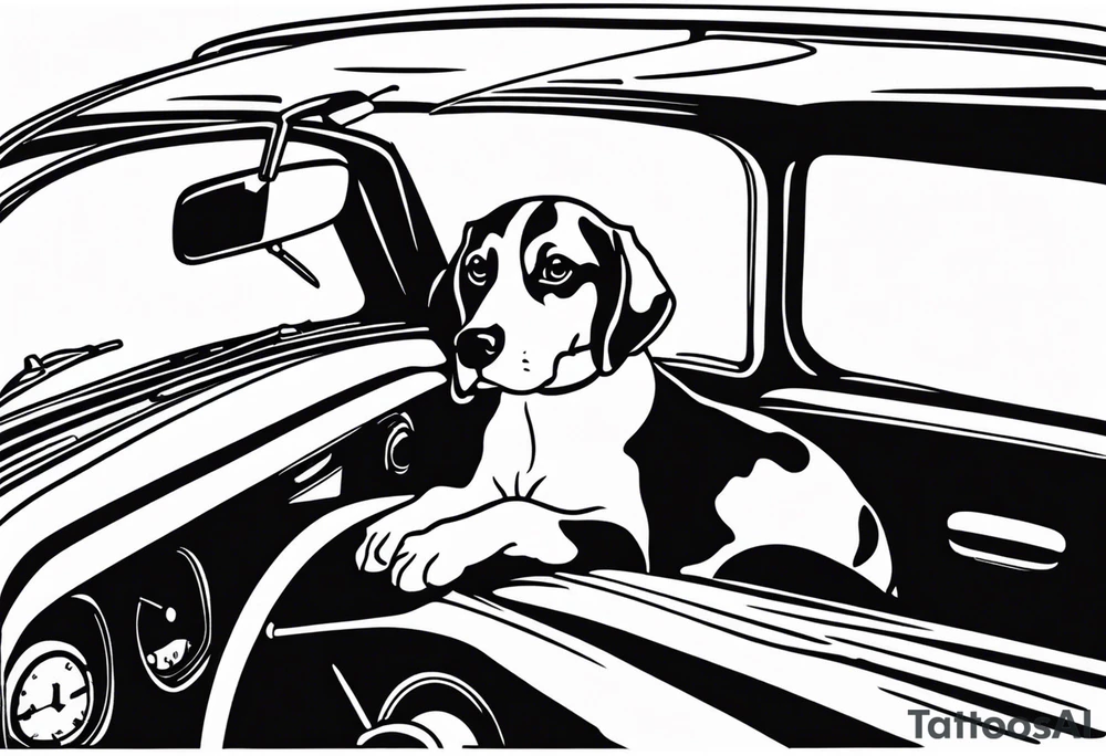 a beagle lying on top of a car steering wheel tattoo idea