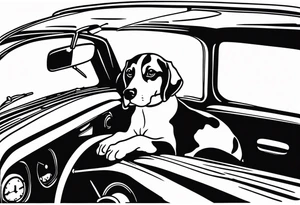 a beagle lying on top of a car steering wheel tattoo idea