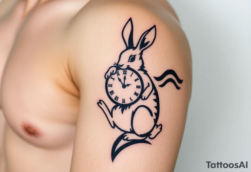 Rabbit holding a Clock tattoo idea