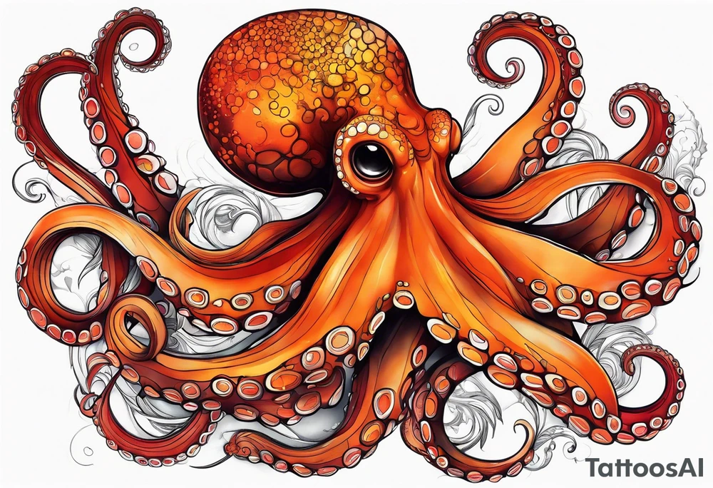 Orange and red Octopus tattoo idea