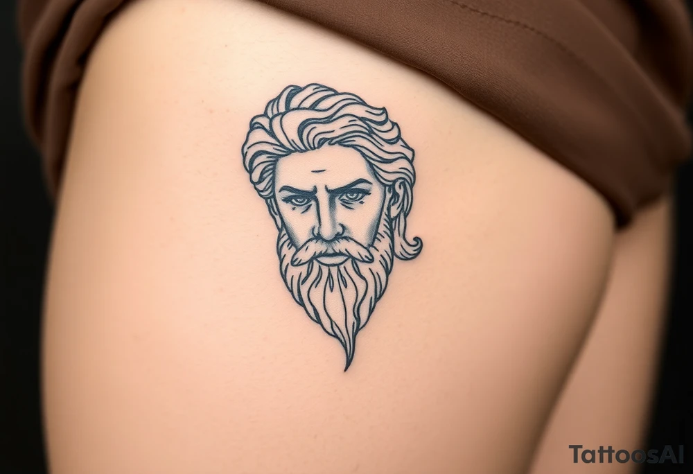 Platos Greek god only his face with a greek leaf tattoo idea