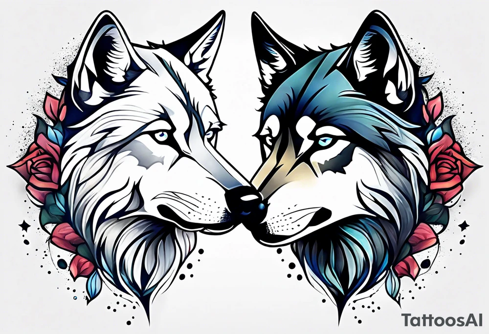 Constellation, two animal wolf tattoo idea