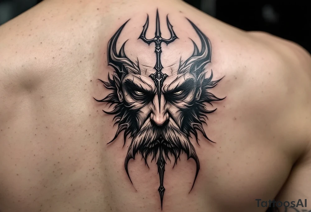 close-up man with trident tattoo idea