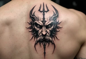 close-up man with trident tattoo idea