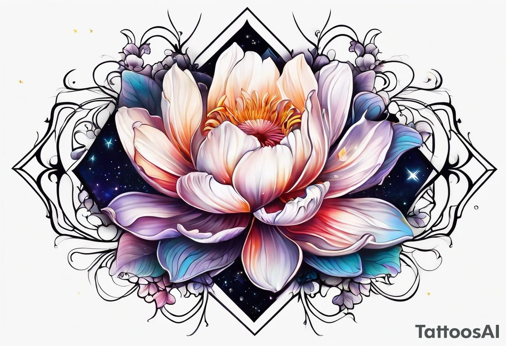 Cosmic space flower tattoo idea