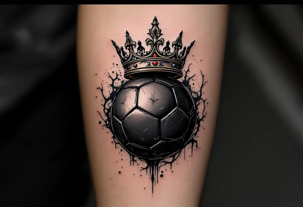 A black ball with a Slavia-red crown hovering above it like a king of the pitch. tattoo idea
