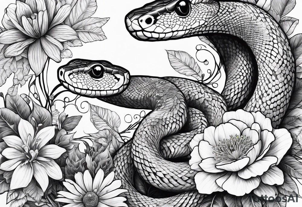 Snake is wild flowers tattoo idea