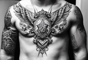 full chest piece one zues with letters HOPE tattoo idea