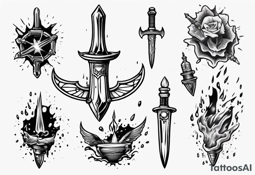 Dagger falling in a puddle tattoo idea