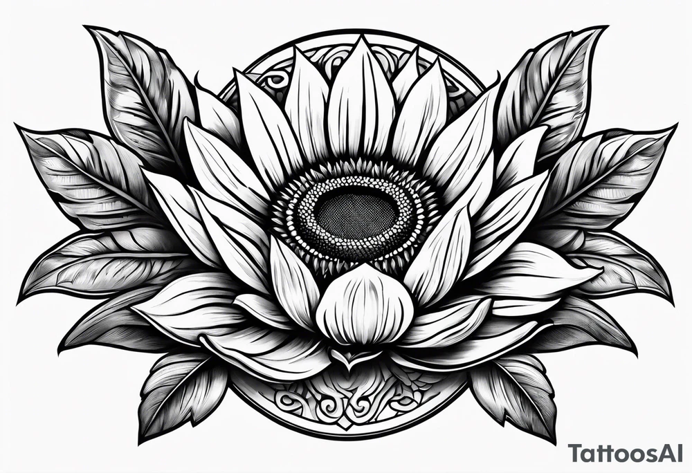 Realistic Horseshoe around a sunflower tattoo idea