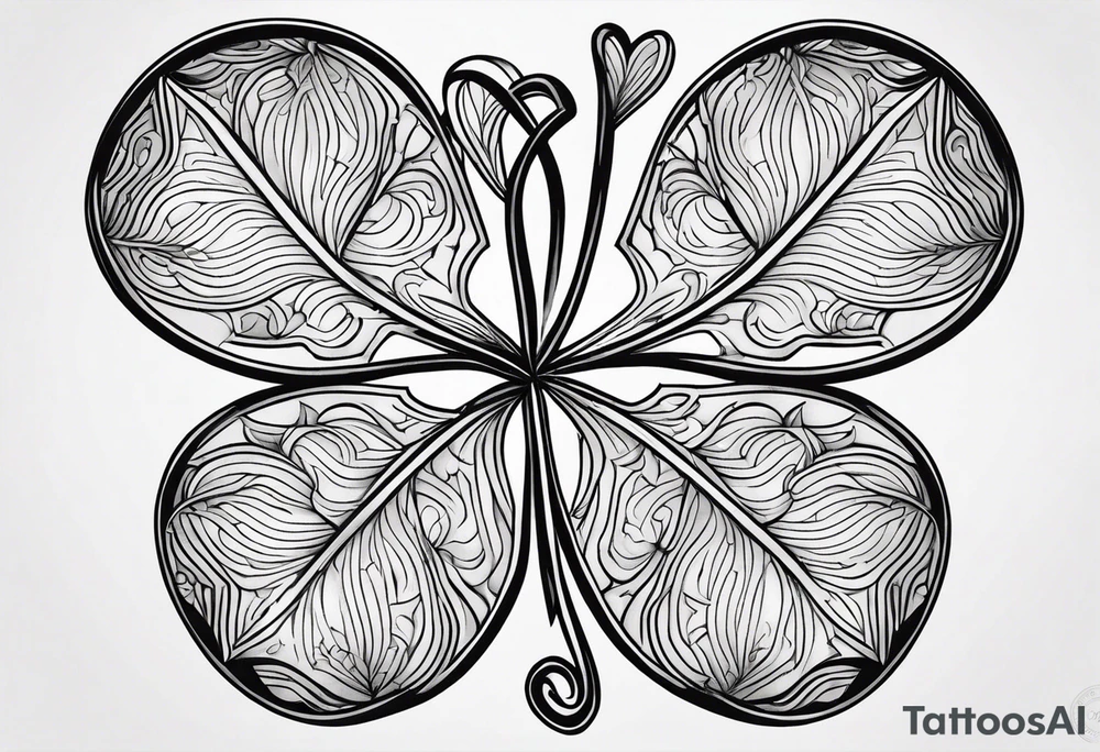 A black heart shaped 5 leaf clover tattoo idea