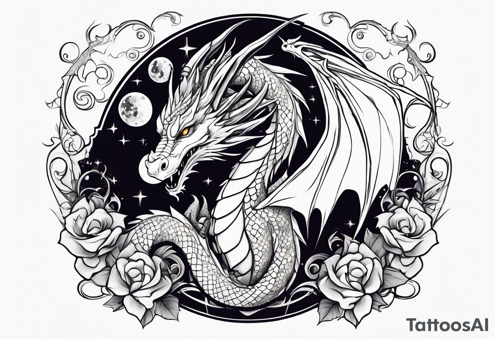 Dragon cute, celestial, cross tattoo idea