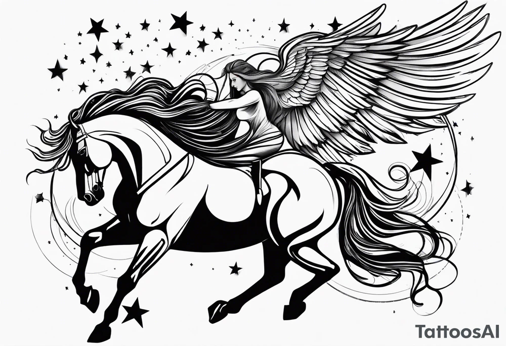 powerful horse and its rider, freedom, equality, trust, love, stars, maybe wings? tattoo idea