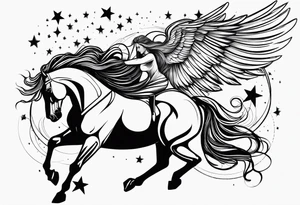 powerful horse and its rider, freedom, equality, trust, love, stars, maybe wings? tattoo idea