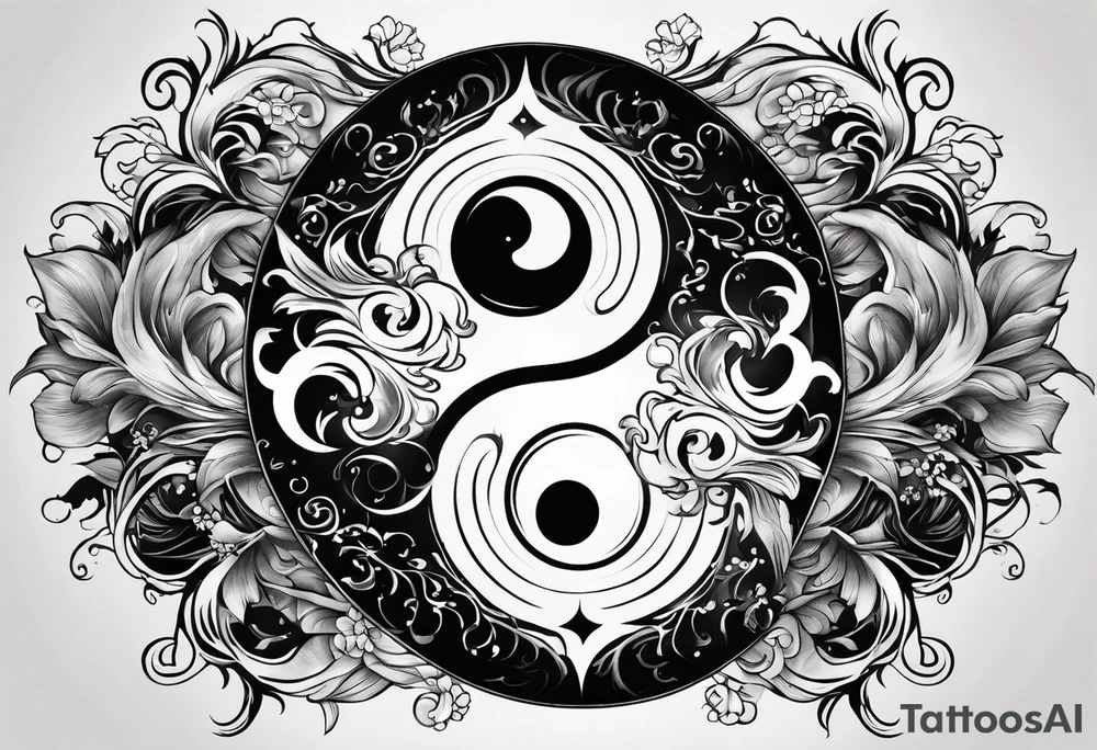 Yin Yang of fire and water together with technology and nature tattoo idea