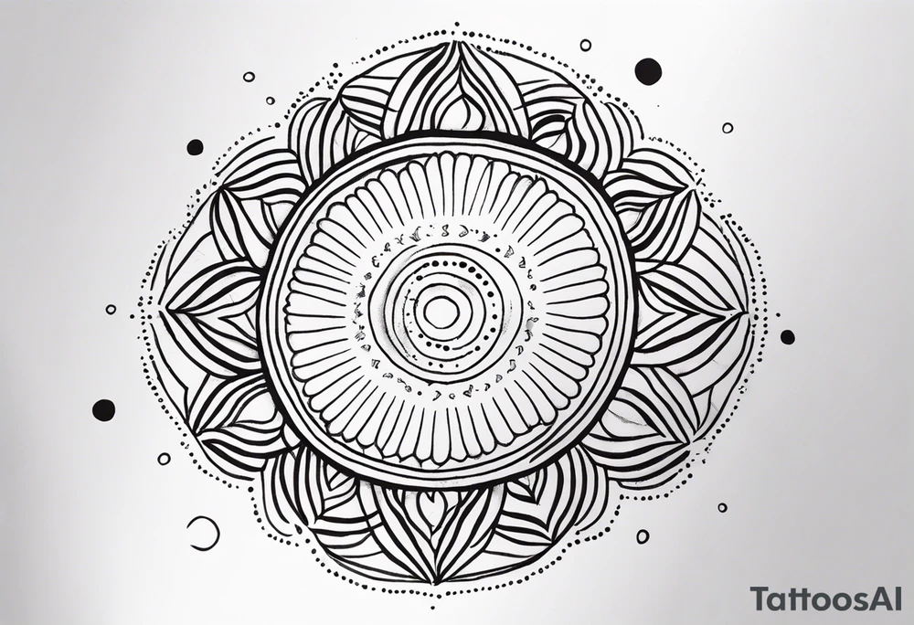 simple sunshine made of black dots with circles tattoo idea