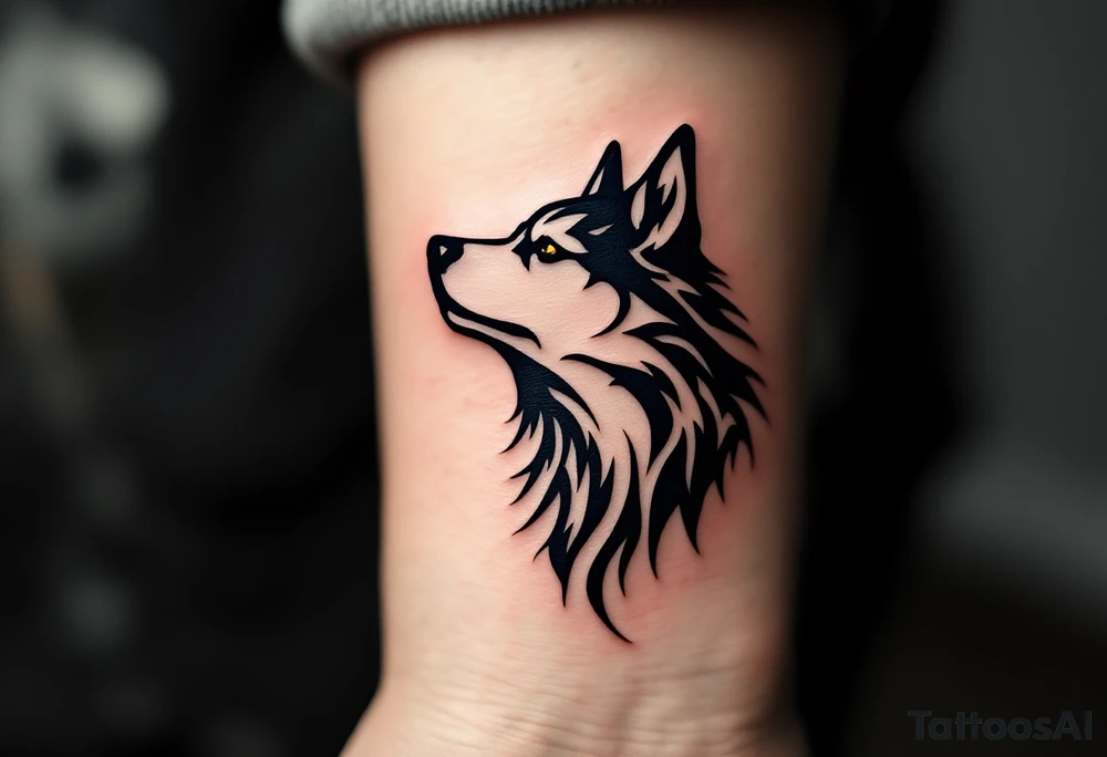 Tribal Husky Design – Bold black tribal patterns forming the shape of a howling husky, minimal but strong visual impact. tattoo idea