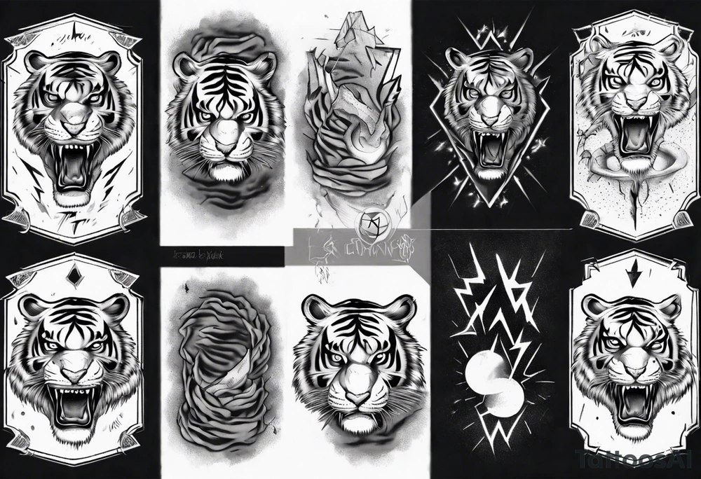 A tiger surrounded by lightning for a forearm sleeve. Also leaving room for a symbol to be below the tiger tattoo idea