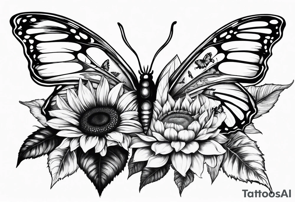 Sunflower with butterflies tattoo idea