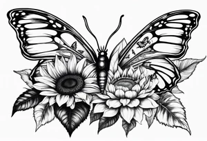 Sunflower with butterflies tattoo idea