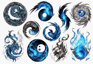 Blue fire mix with ying and yang symbol tattoo idea