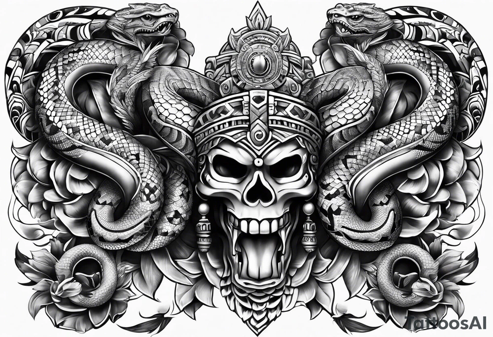 aztec double snake sleeve tattoo idea