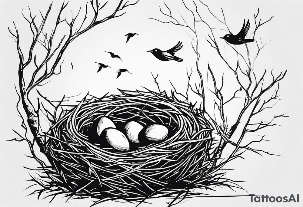 BIRD NEST WITH BIRDS tattoo idea