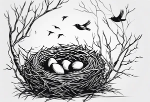 BIRD NEST WITH BIRDS tattoo idea