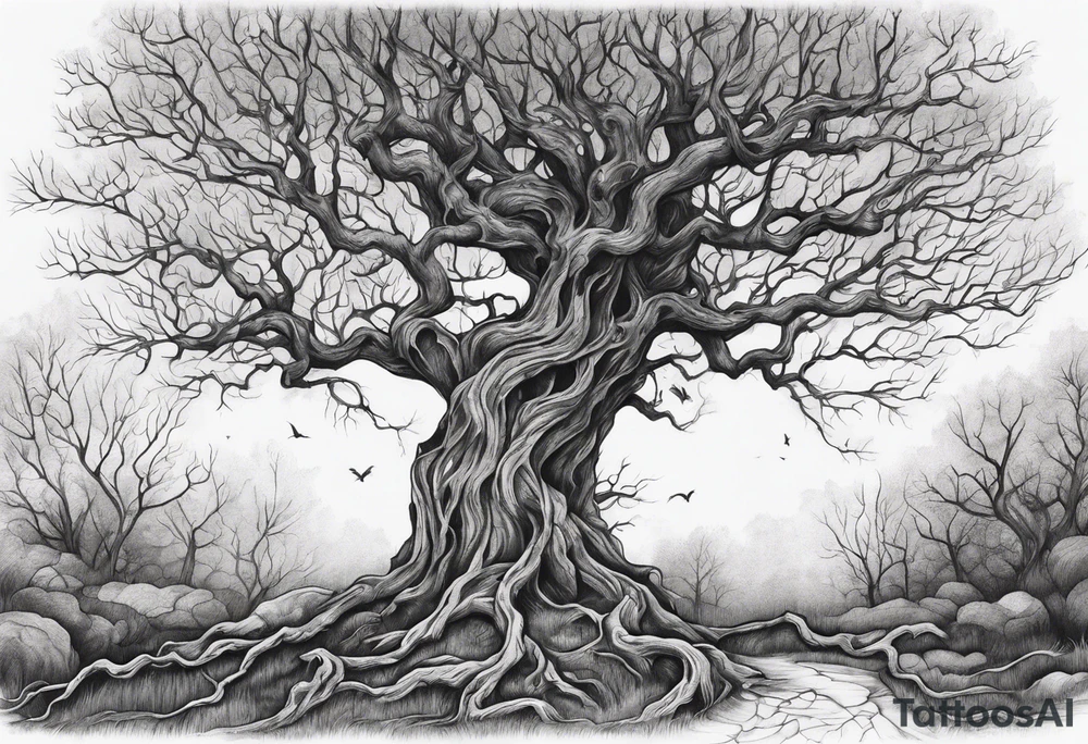 A leafless creepy tree tattoo idea