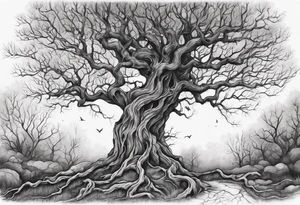 A leafless creepy tree tattoo idea