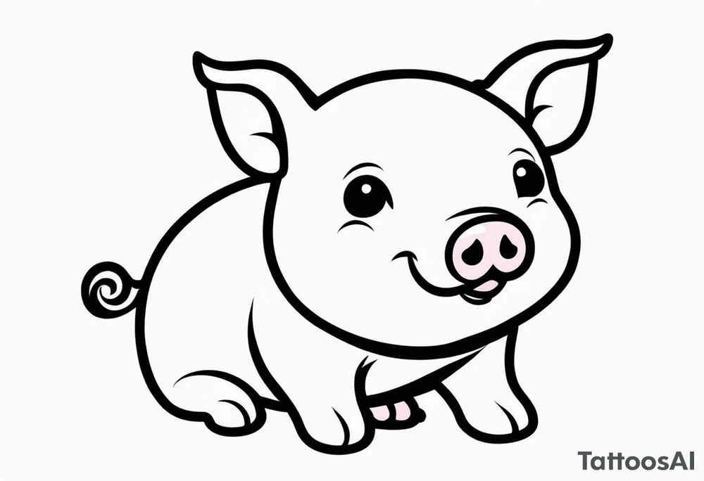 very cute chubby happy piglet.
outline only.
black and white only.
only show the piglet. no extra lines or decoration.
no black shading tattoo idea