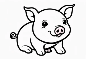 very cute chubby happy piglet.
outline only.
black and white only.
only show the piglet. no extra lines or decoration.
no black shading tattoo idea