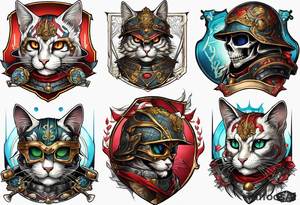 Skeleton cat in armor tattoo idea