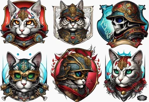 Skeleton cat in armor tattoo idea