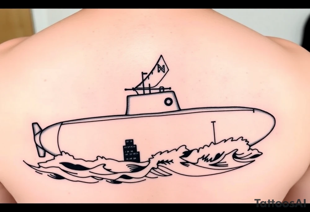 Submarine A classic sailboat navigating through waves, symbolizing your life’s journey.
	•	State Silhouettes: Waves forming the shapes of Texas, Connecticut, and Washington state, indicating the places you’ve called home.
	•	Navy Emblem: A subtle Navy insignia on the sail, honoring your spouse’s service.
	•	Cosmetology Symbols: Incorporate a comb and scissors subtly into the boat’s rigging or hull design. tattoo idea