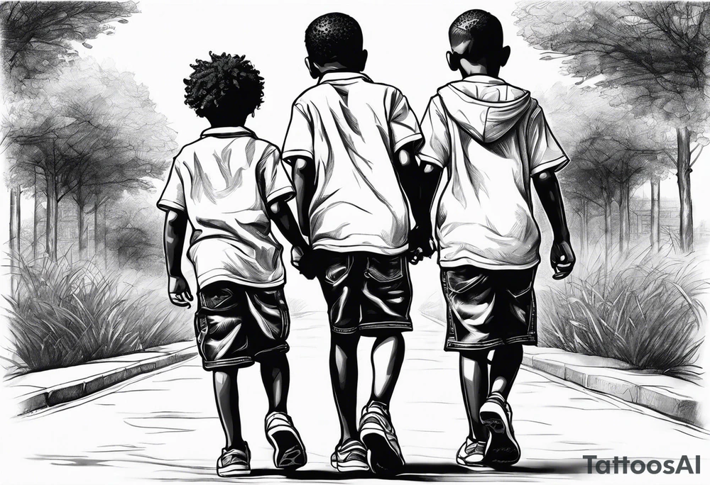three black school age brothers walking away together full bodys tattoo idea