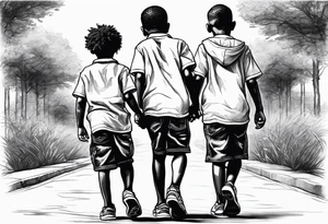 three black school age brothers walking away together full bodys tattoo idea