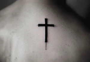 A deep black cross under a man’s right eye, in simple linework, next to the word "Void" on the other side in minimal, spaced-out letters. tattoo idea