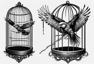 highly detailed bird, Lynyrd Skynyrd,
flying from unlocked cage tattoo idea